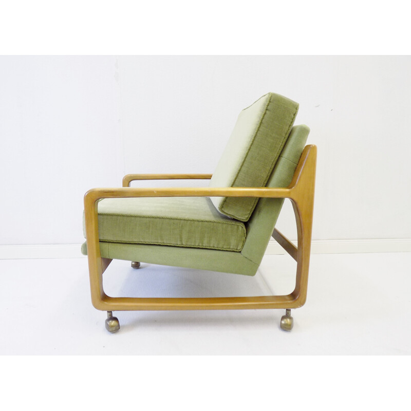 Pair of vintage green mid century velor armchairs 1960s