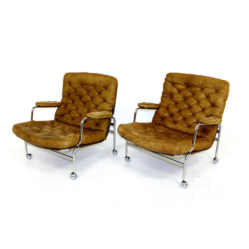 Pair of vintage armchairs "Karin" model 73, Bruno Mathsson, Sweden 1970