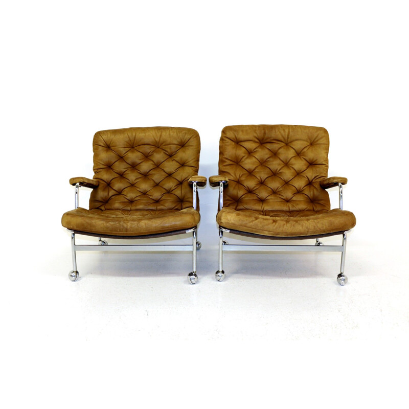 Pair of vintage armchairs "Karin" model 73, Bruno Mathsson, Sweden 1970