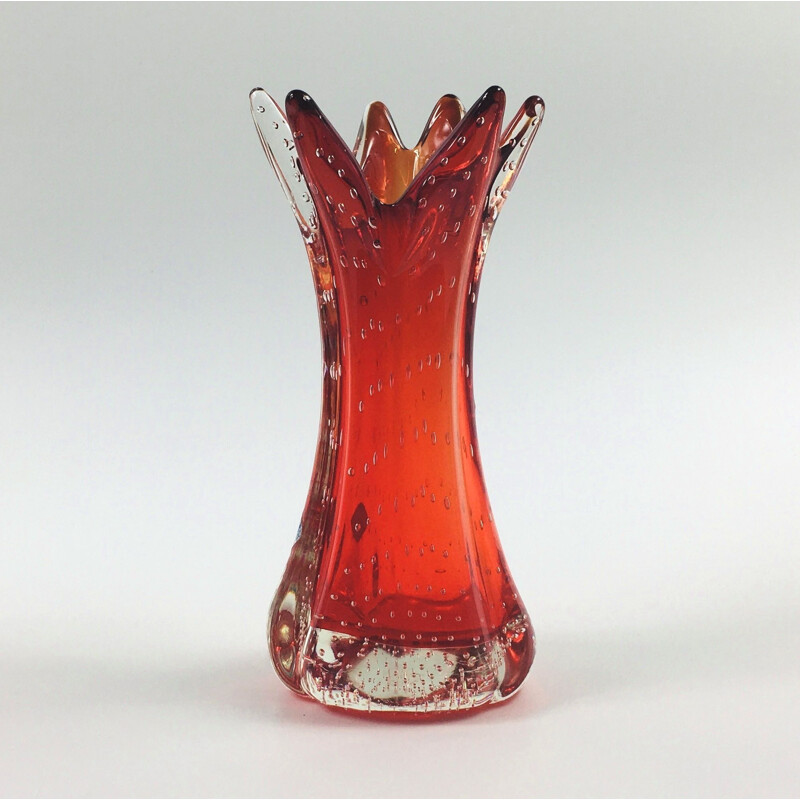 Vase vintage en verre de Murano Bullicante par Archimede Seguso Italien 1970