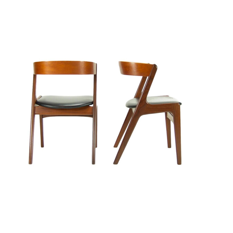 Pair of vintage Kai Kristiansen teak and black leatherette chairs 1960