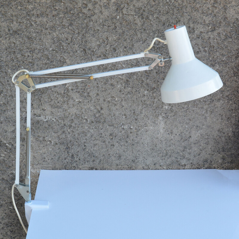 Vintage White drafting desk lamp, VEB Raumleuchte Zeulenroda Germany 1970s