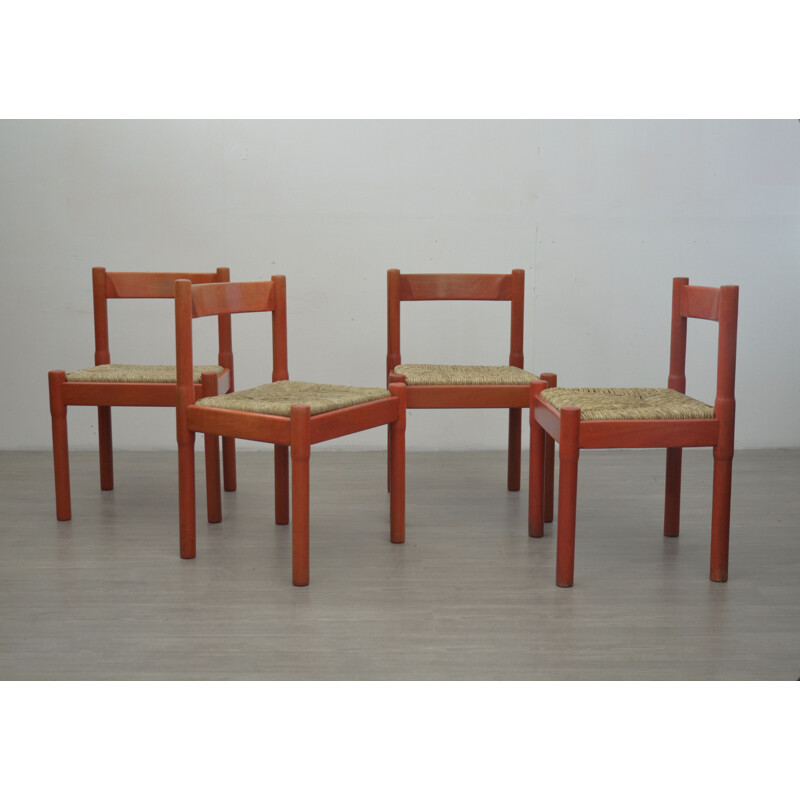 Set of 4 vintage Red Carimate Chairs by Vico Magistretti