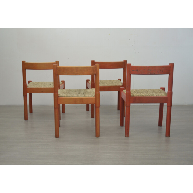 Set of 4 vintage Red Carimate Chairs by Vico Magistretti