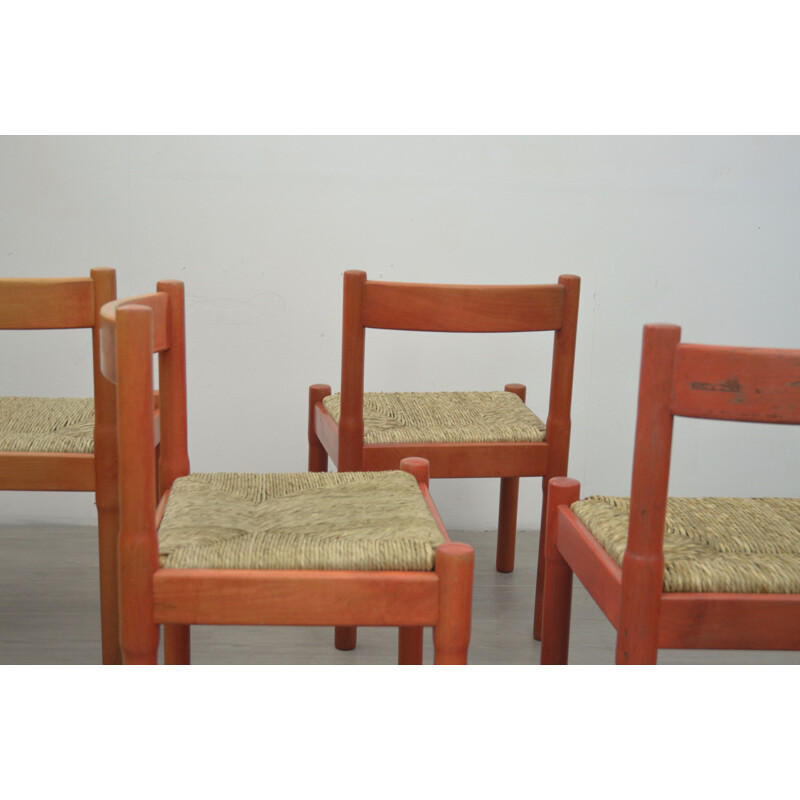 Set of 4 vintage Red Carimate Chairs by Vico Magistretti