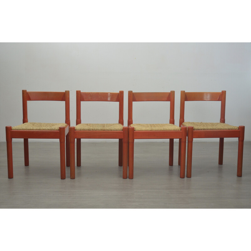 Set of 4 vintage Red Carimate Dining Chairs by Vico Magistretti