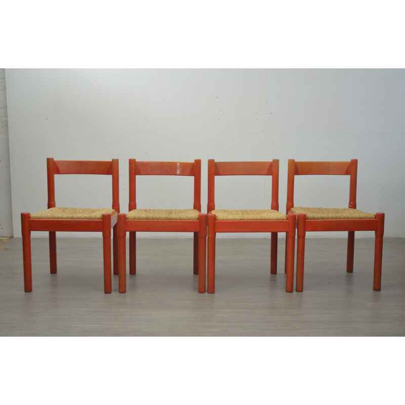 Set of 4 vintage Red Carimate Dining Chairs by Vico Magistretti