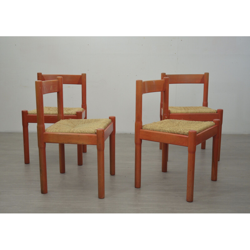 Set of 4 vintage Red Carimate Dining Chairs by Vico Magistretti