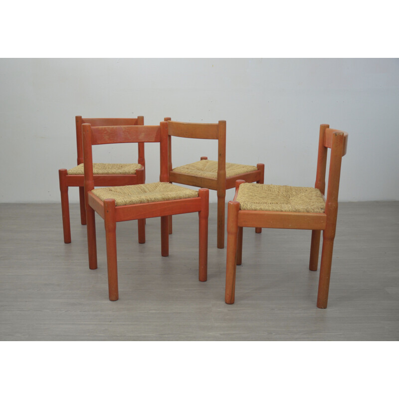 Set of 4 vintage Red Carimate Dining Chairs by Vico Magistretti