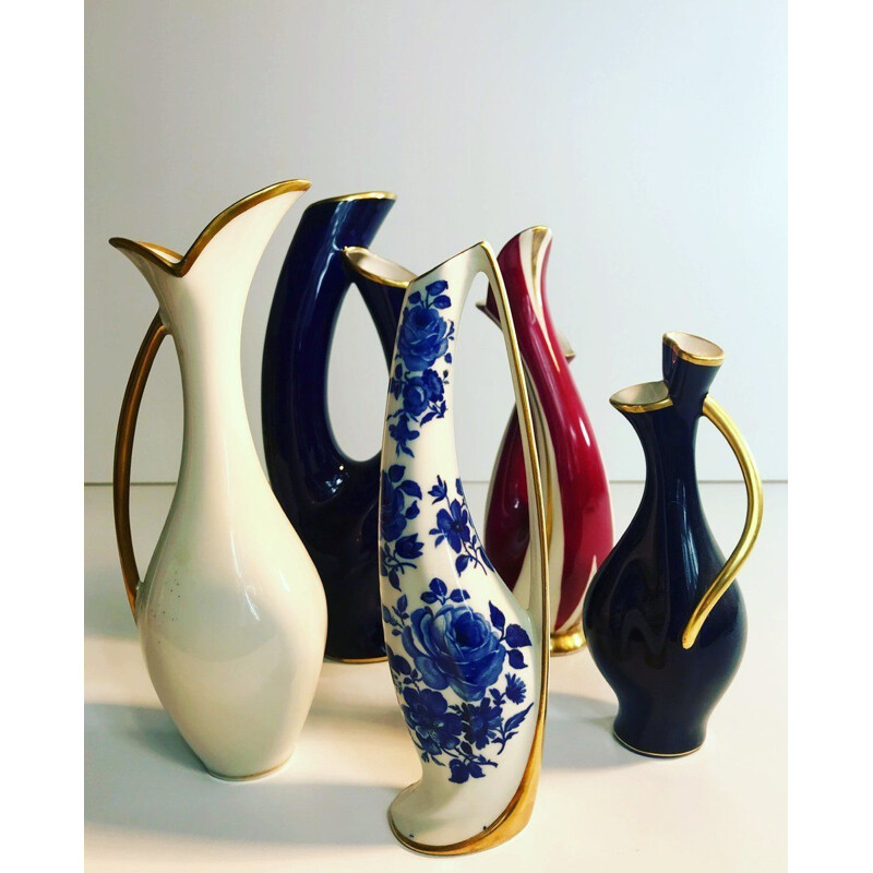 Ensemble de 5 vases vintage en porcelaine  de Lindner