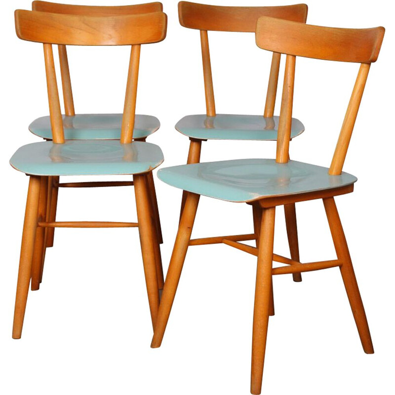 Set of 4 vintage wooden chairs by Ton 1960