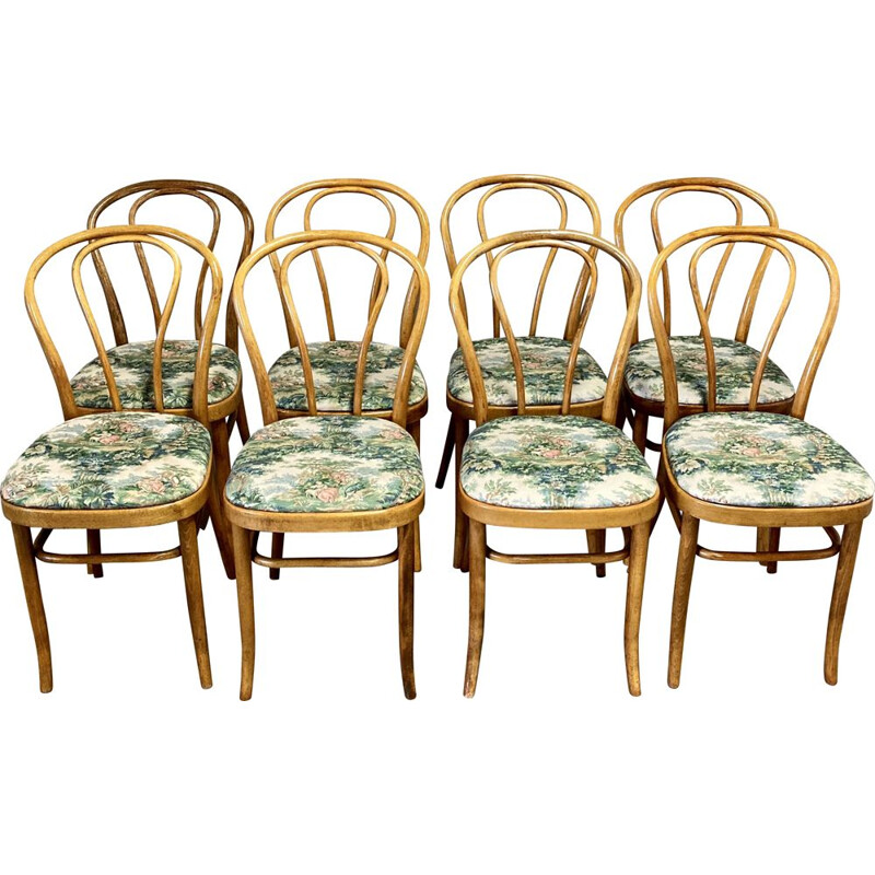 Ensemble de 8 chaises vintage bistrot Hêtre 1950 