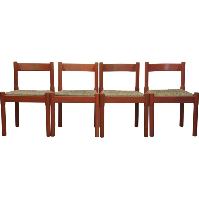 Set of 4 vintage Red Carimate Chairs by Vico Magistretti