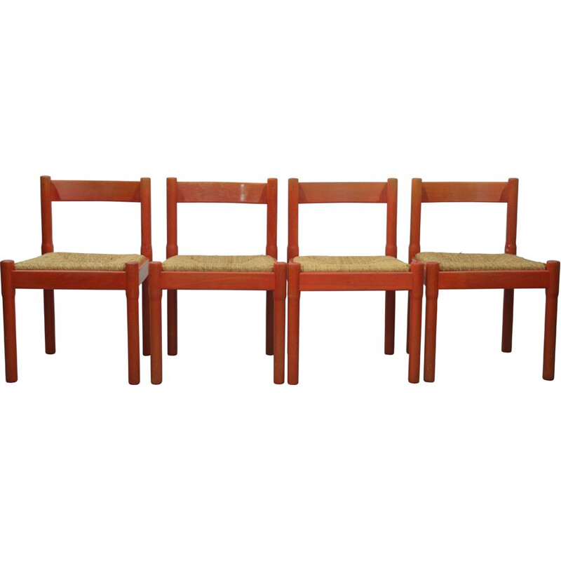 Set of 4 vintage Red Carimate Dining Chairs by Vico Magistretti