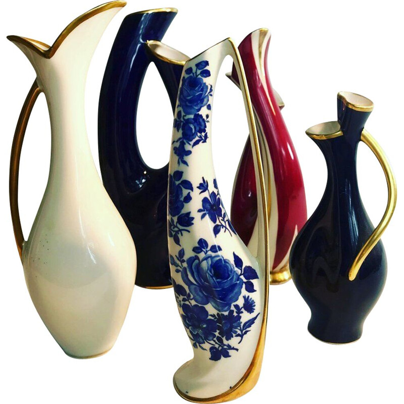 Ensemble de 5 vases vintage en porcelaine  de Lindner