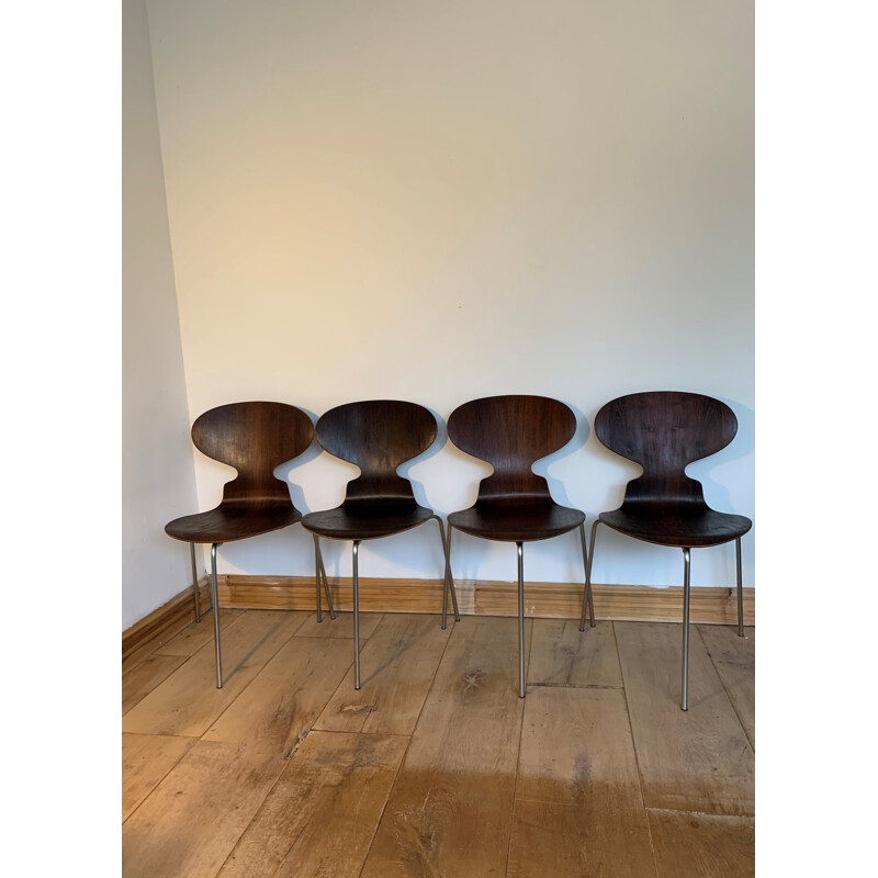 Set Of 4 Vintage Roosewood Ant Chairs By Arne Jacobsen For Fitz Hansen