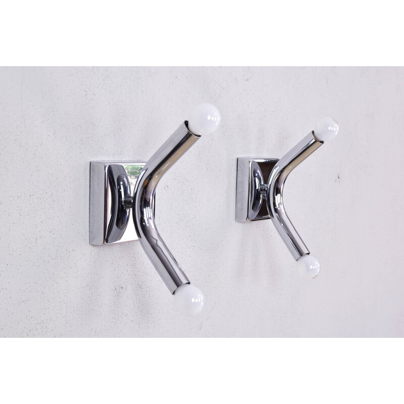 Pair of Mid-Century Modern  of Angelo Brotto Tubular Chrome Sconces, Italy 1960s