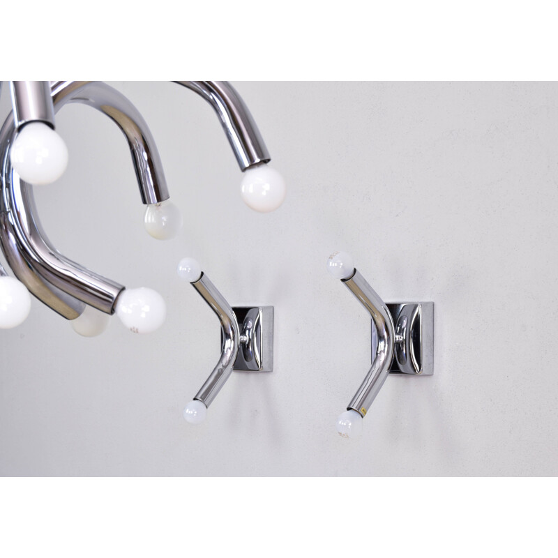 Pair of Mid-Century Modern  of Angelo Brotto Tubular Chrome Sconces, Italy 1960s