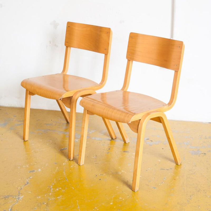 Pair of vintage UK school chairs, 1970