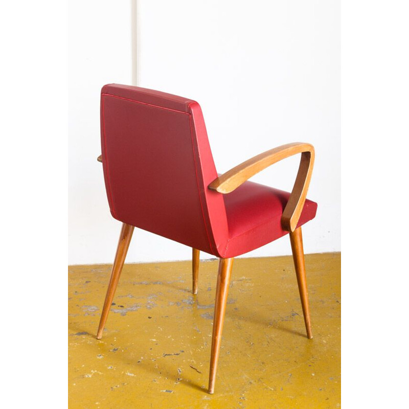 Pair of vintage bridge chairs Skaï and beech wood France, 1960