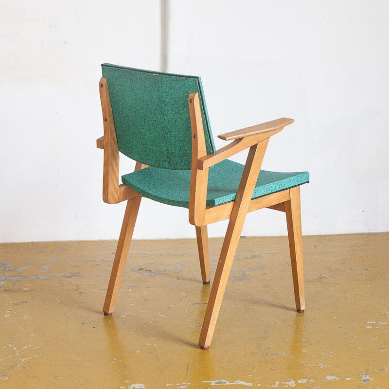 Vintage vinyl and wood Bridge chair, France 1960