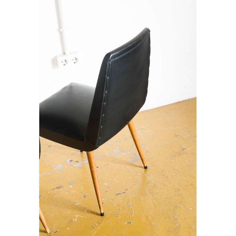 Pair of vintage chairs in wood and imitation leather, France 1950