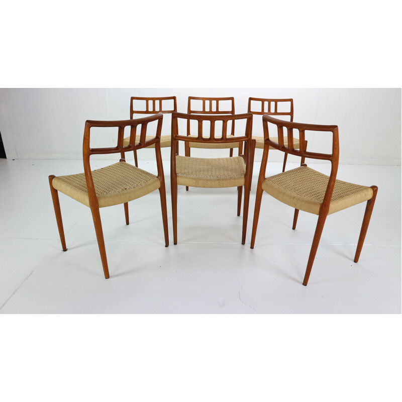 Set of 6 vintage Model-79 Papercord Chairs Niels Otto Møller for J.L. Møllers Denmark 1960s