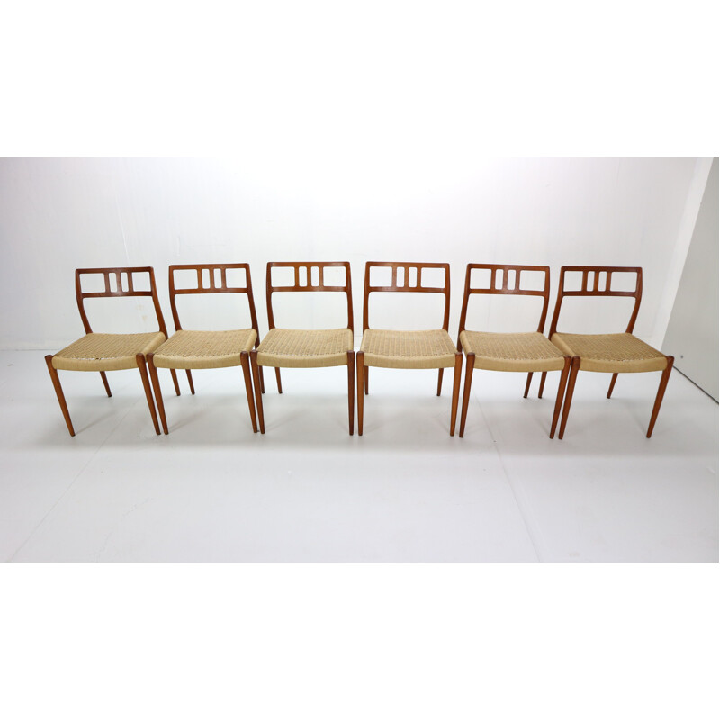 Set of 6 vintage Model-79 Papercord Chairs Niels Otto Møller for J.L. Møllers Denmark 1960s