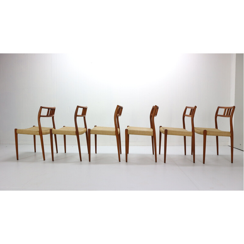 Set of 6 vintage Model-79 Papercord Chairs Niels Otto Møller for J.L. Møllers Denmark 1960s