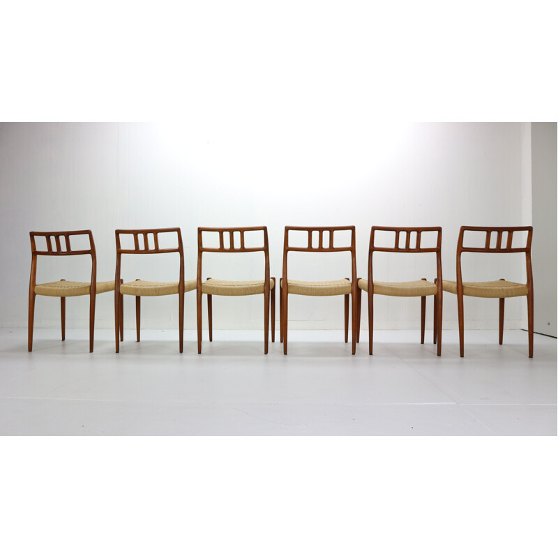 Set of 6 vintage Model-79 Papercord Chairs Niels Otto Møller for J.L. Møllers Denmark 1960s