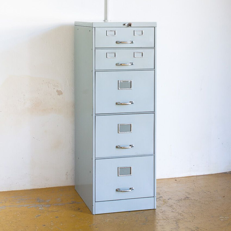 Vintage industrial iron filing cabinet painted by Roneo France, 1960