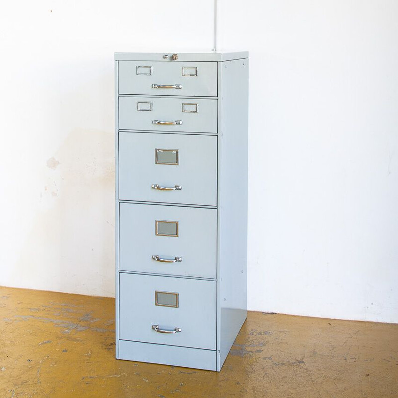Vintage industrial iron filing cabinet painted by Roneo France, 1960