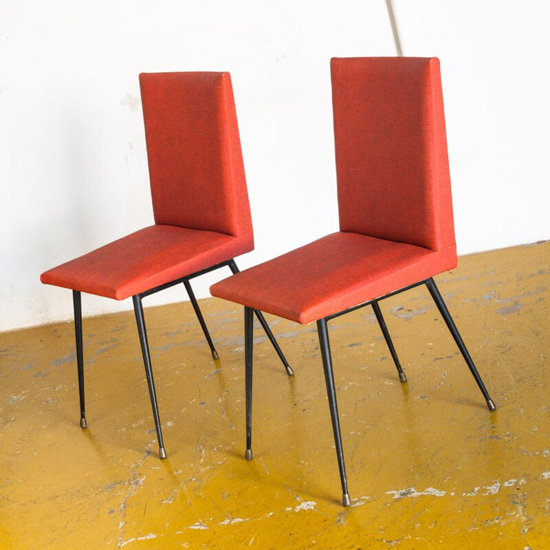 Pair of vintage iron and vinyl chairs France, 1950