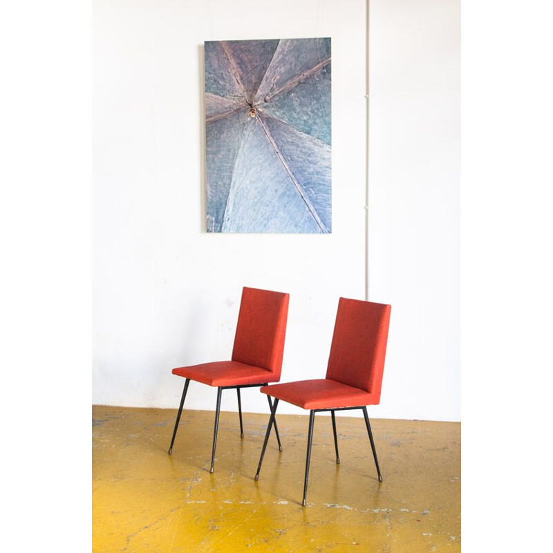 Pair of vintage iron and vinyl chairs France, 1950