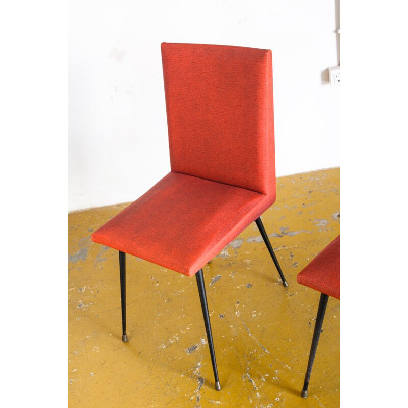 Pair of vintage iron and vinyl chairs France, 1950