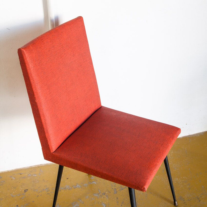 Pair of vintage iron and vinyl chairs France, 1950