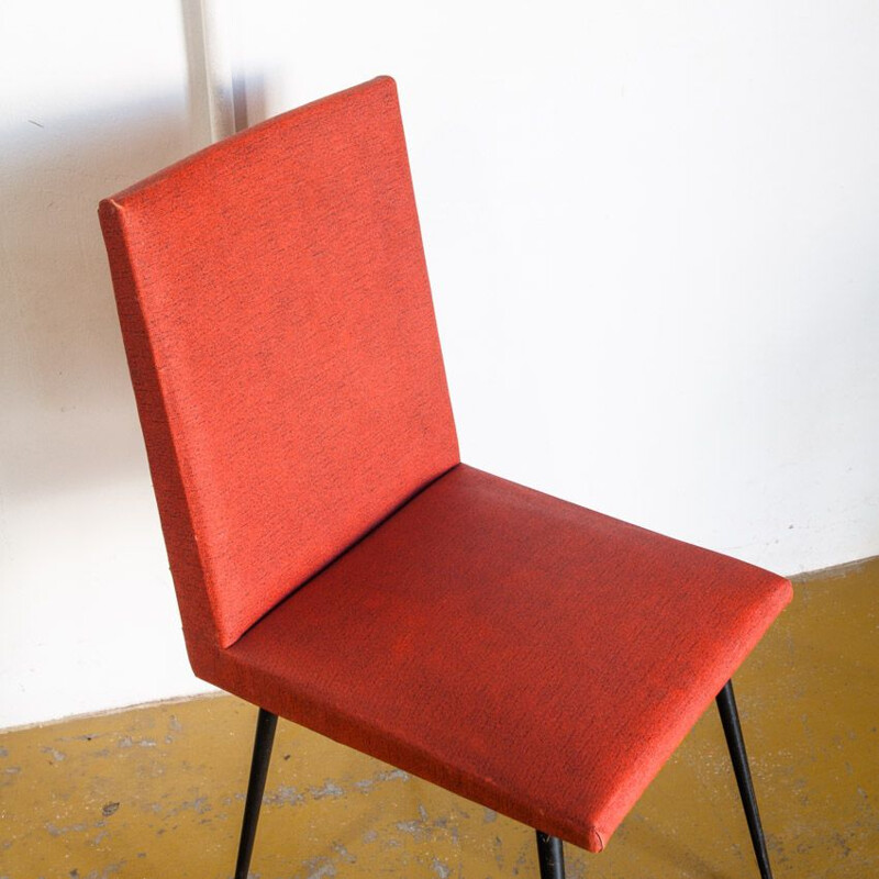 Pair of vintage iron and vinyl chairs France, 1950