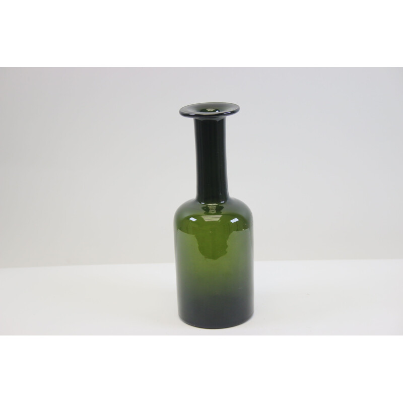 Vintage green bottle vase Otto Brauer for Kastrup Holmegaard 1960s