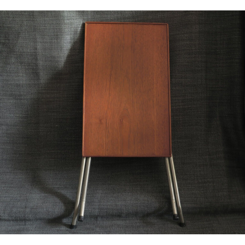 Tavolo danese vintage regolabile in teak e alluminio 1960