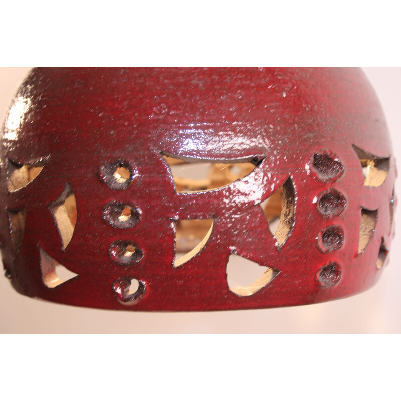 Vintage red ceramic hanging lamp for Jelle Helleroe, Danemeark 1970