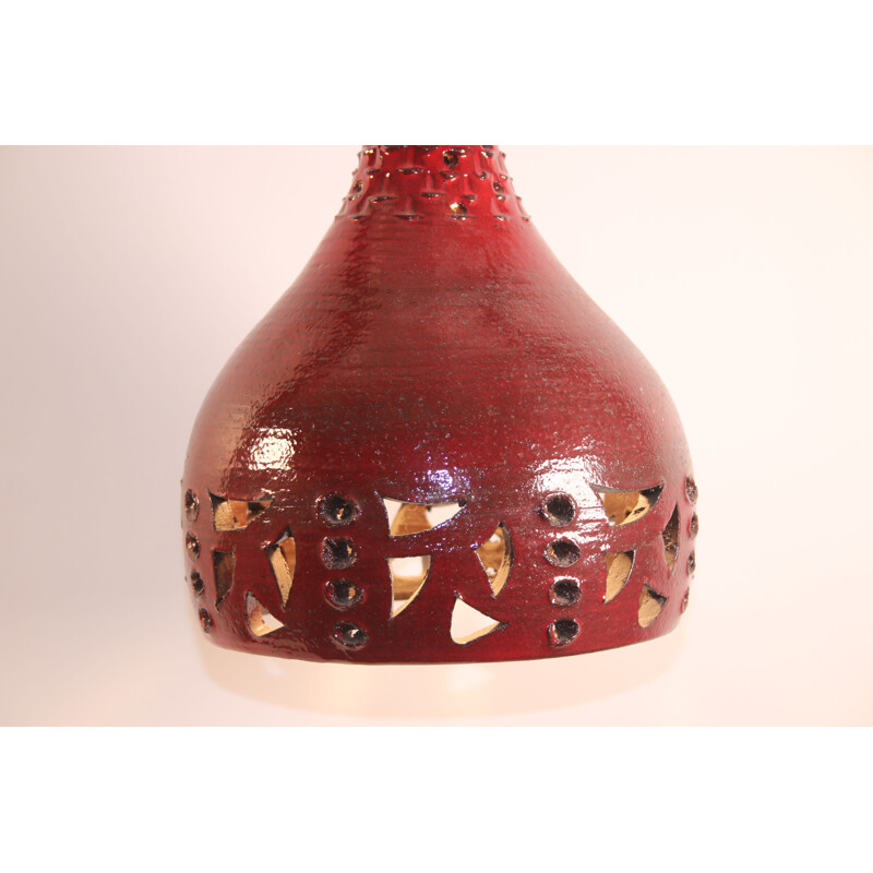 Candeeiro pendurado em cerâmica vermelha vintage para Jelle Helleroe, Danemeark 1970