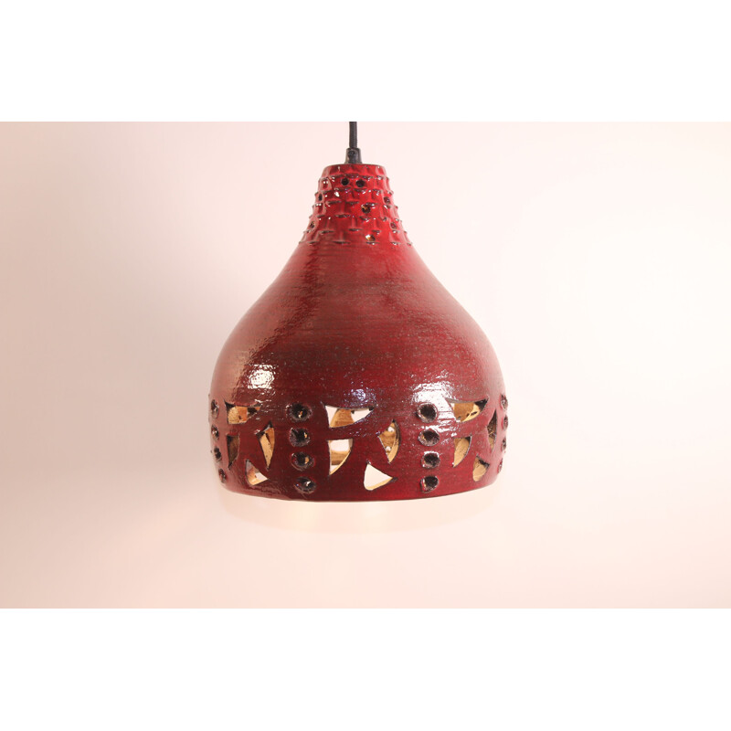 Vintage red ceramic hanging lamp for Jelle Helleroe, Danemeark 1970