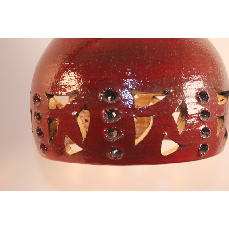 Vintage red ceramic hanging lamp for Jelle Helleroe, Danemeark 1970