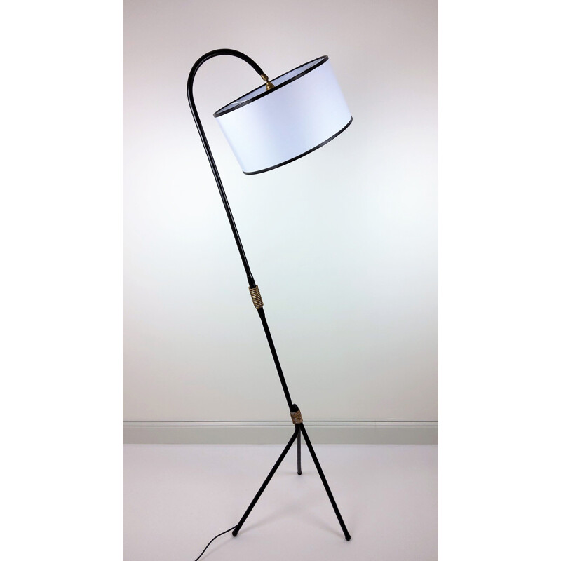 Vintage black metal floor lamp, 1950