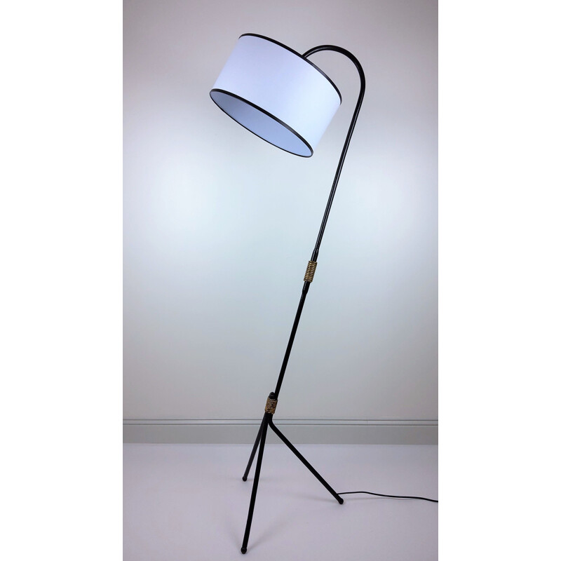 Vintage zwarte metalen vloerlamp, 1950