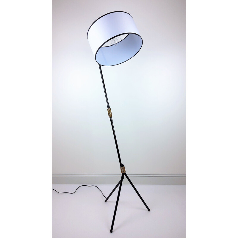 Vintage black metal floor lamp, 1950