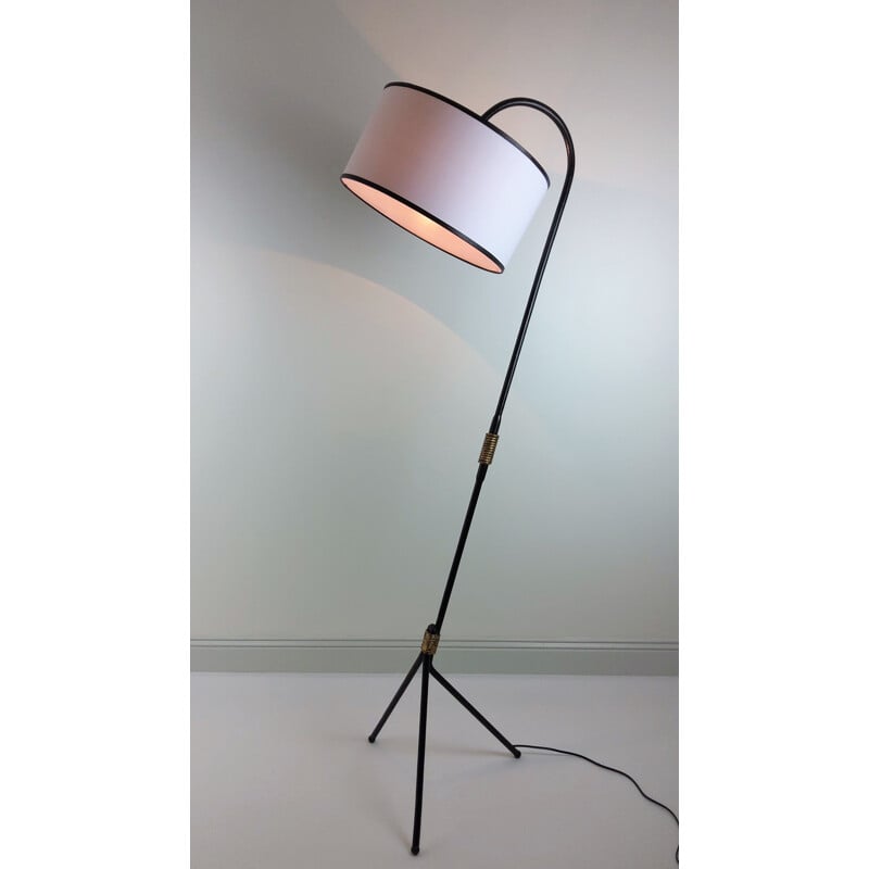 Vintage black metal floor lamp, 1950