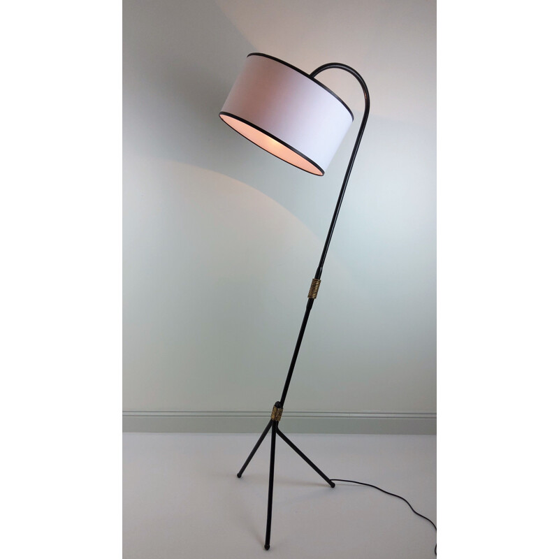 Vintage black metal floor lamp, 1950