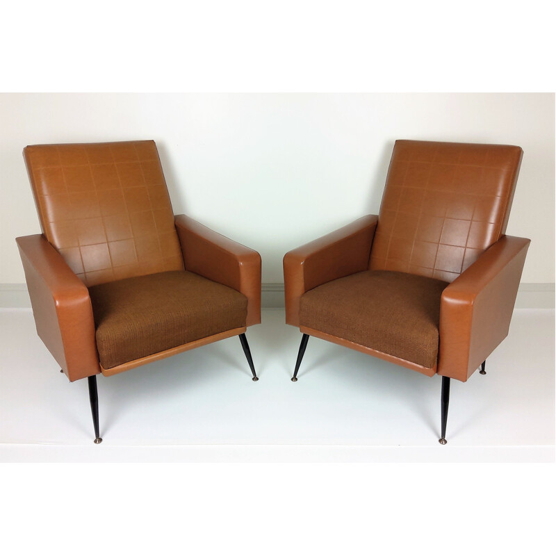 Pair of vintage armchairs in skai, 1960