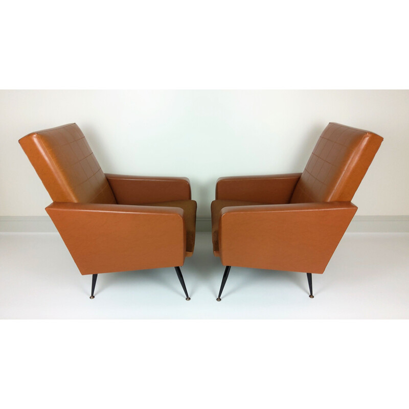 Pair of vintage armchairs in skai, 1960